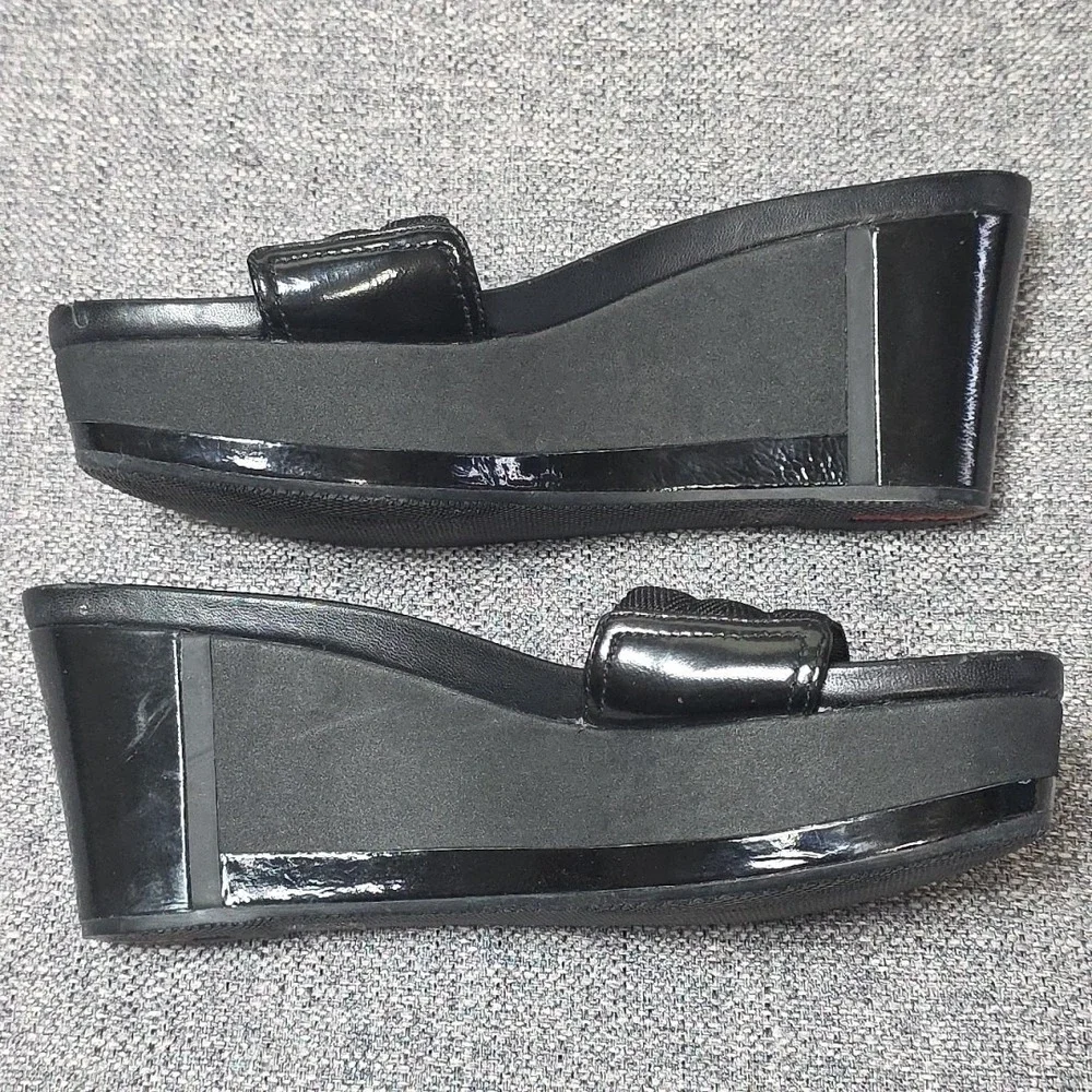 Prada Sport Authentic Solid Black Leather Platform Wedge Slides Sandals 36.5